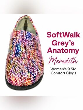 SoftWalk Grey’s Anatomy Meredith Rainbow Scale Clogs Women’s 9.5M Comfort Shoes